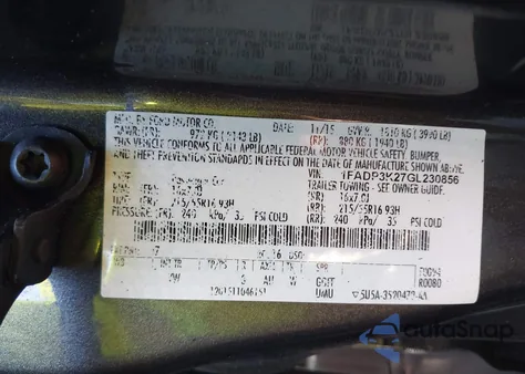 2016 Ford Focus Se from USA, damaged, VIN 1FADP3K27GL230856